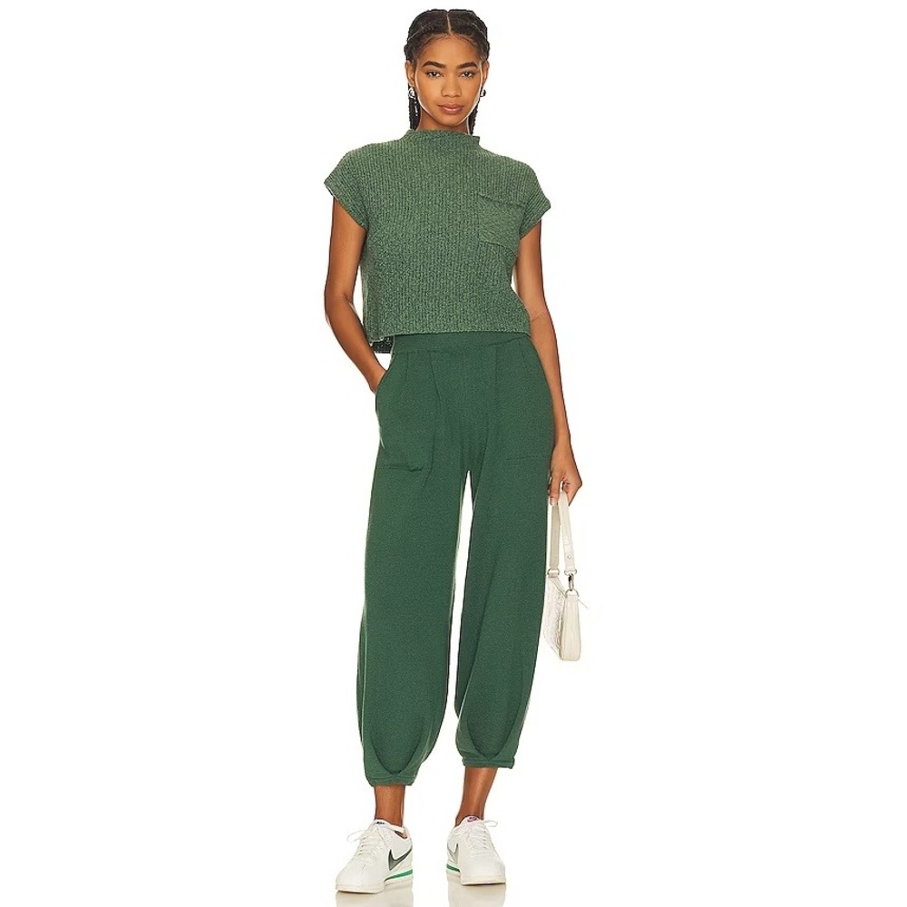 Free People FP Beach Women's Freya Knit Balloon Barrel Pants Green S Relaxed Fit